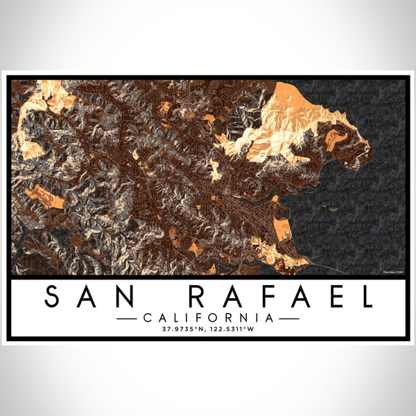 San Rafael California Map Print Landscape Orientation in Ember Style With Shaded Background