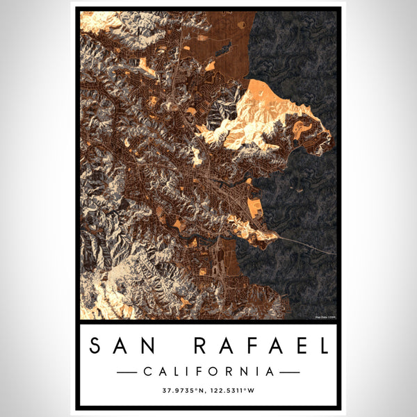 San Rafael California Map Print Portrait Orientation in Ember Style With Shaded Background
