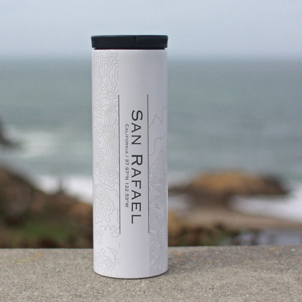 San Rafael California Custom Engraved City Map Inscription Coordinates on 17oz Stainless Steel Insulated Tumbler in White