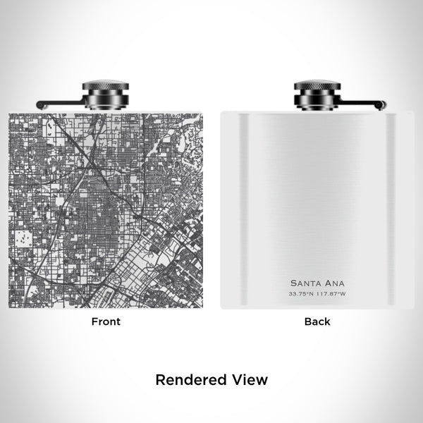 Rendered View of Santa Ana California Map Engraving on 6oz Stainless Steel Flask in White