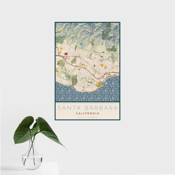 Santa Barbara - California Map Print in Woodblock