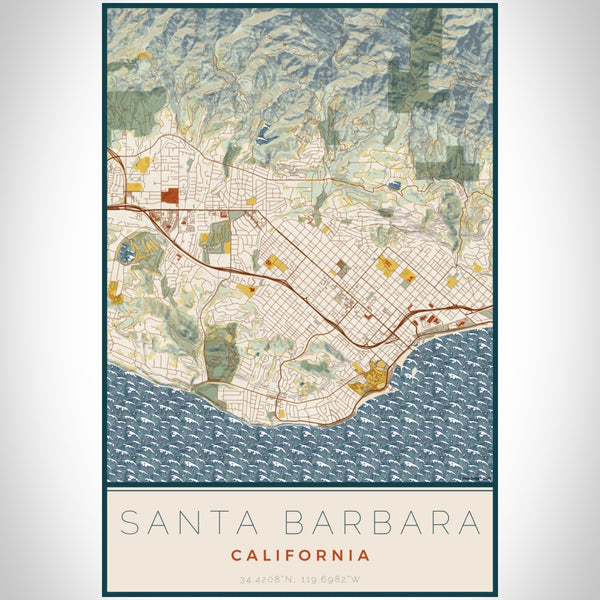 Santa Barbara - California Map Print in Woodblock
