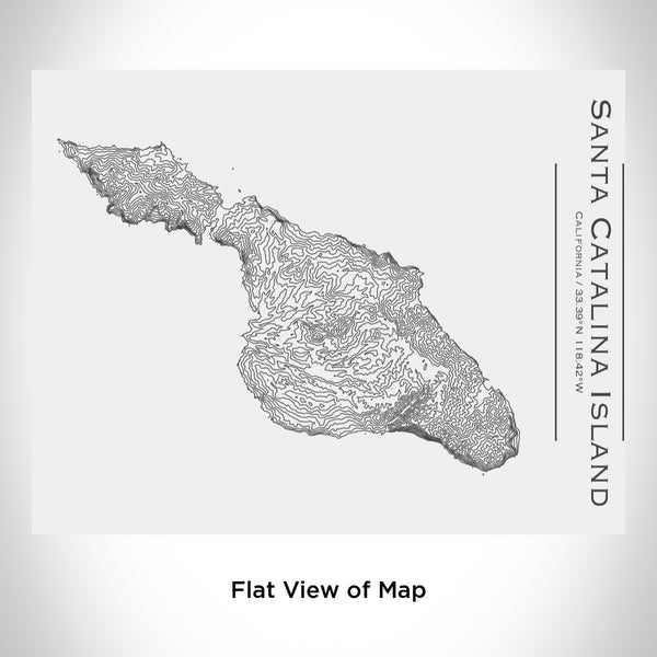 Rendered View of Santa Catalina Island California Map Engraving on 20oz Stainless Steel Insulated Bottle with Bamboo Top in White