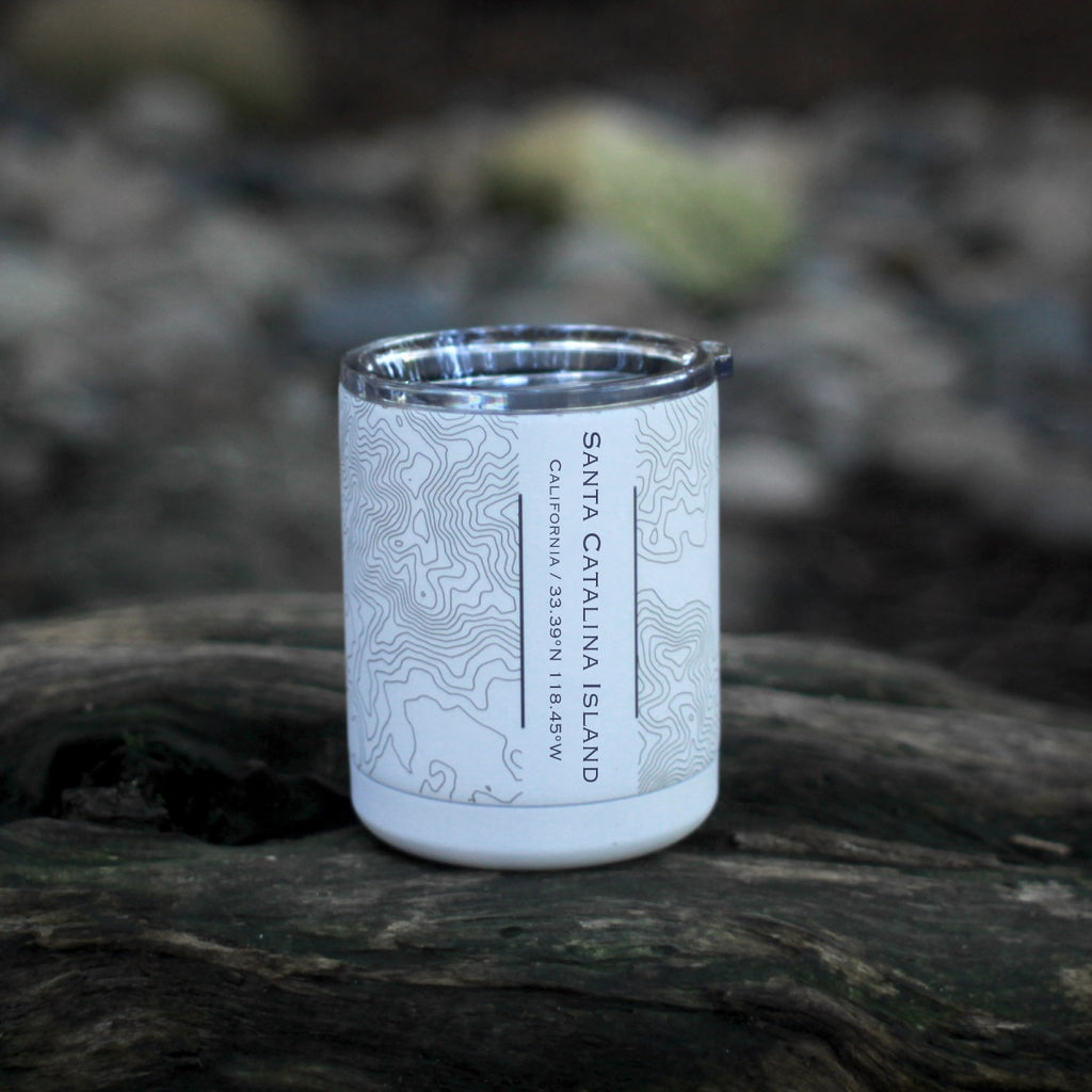 Santa Catalina Island California Custom Engraved City Map Inscription Coordinates on 10oz Stainless Steel Insulated Cup with Sliding Lid in White