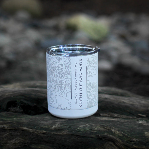 Santa Catalina Island California Custom Engraved City Map Inscription Coordinates on 10oz Stainless Steel Insulated Cup with Sliding Lid in White