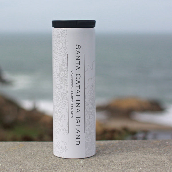 Santa Catalina Island California Custom Engraved City Map Inscription Coordinates on 17oz Stainless Steel Insulated Tumbler in White
