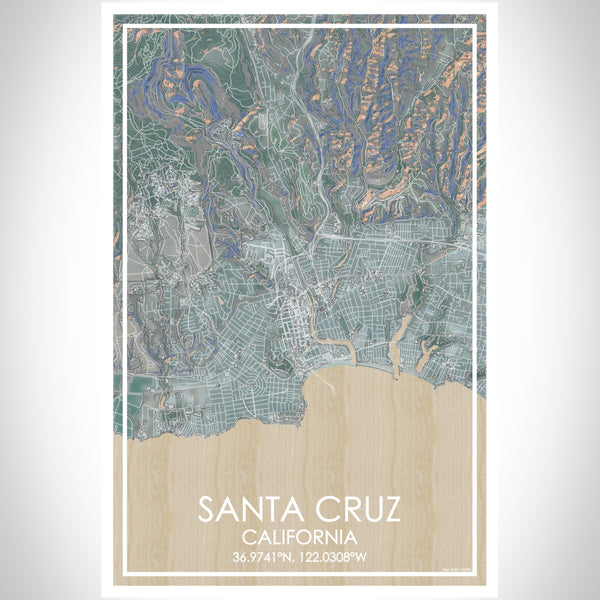 Santa Cruz California Map Print Portrait Orientation in Afternoon Style With Shaded Background