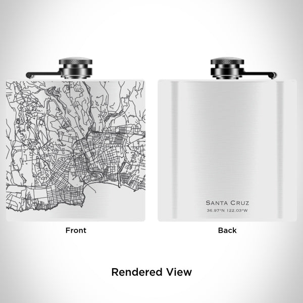 Rendered View of Santa Cruz California Map Engraving on 6oz Stainless Steel Flask in White
