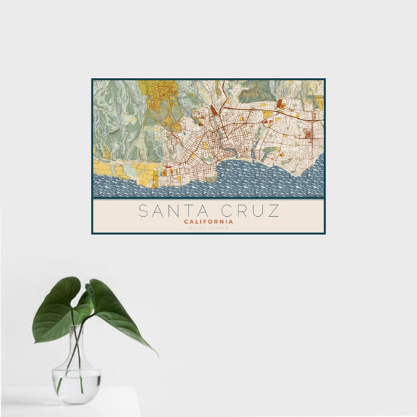 Santa Cruz - California Map Print in Woodblock