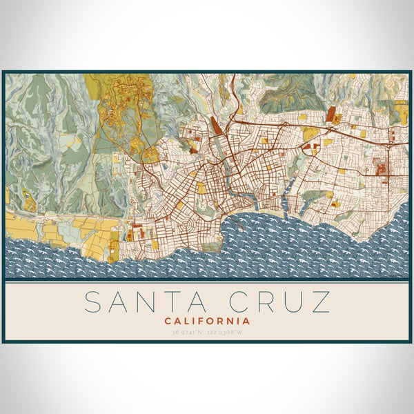 Santa Cruz - California Map Print in Woodblock