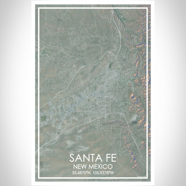 Santa Fe New Mexico Map Print Portrait Orientation in Afternoon Style With Shaded Background