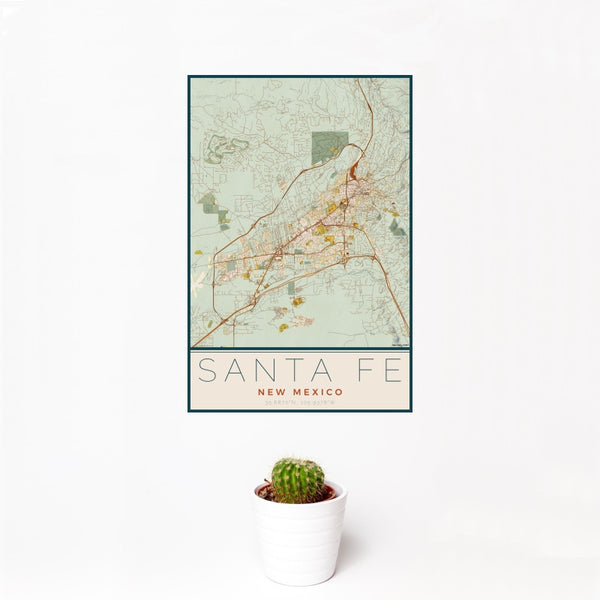 Santa Fe - New Mexico Map Print in Woodblock