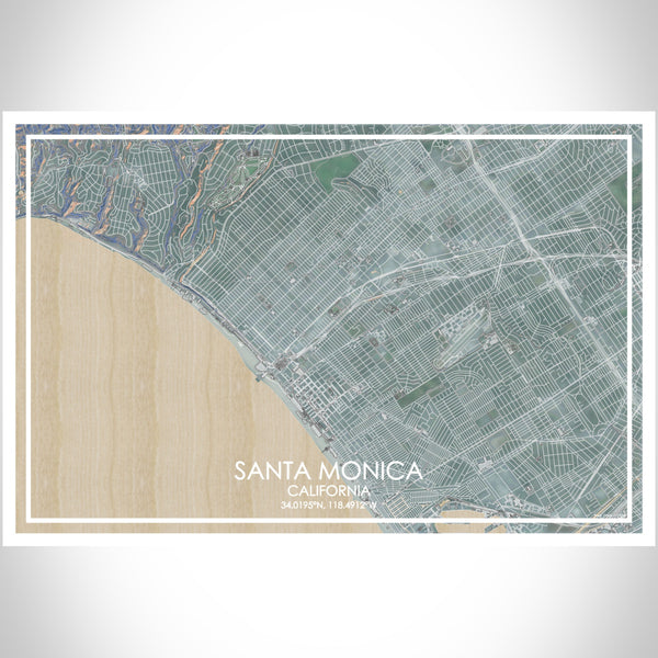 Santa Monica California Map Print Landscape Orientation in Afternoon Style With Shaded Background