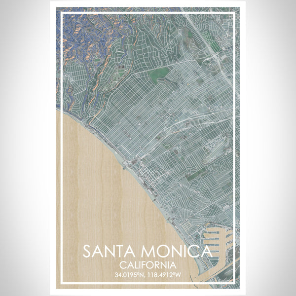 Santa Monica California Map Print Portrait Orientation in Afternoon Style With Shaded Background