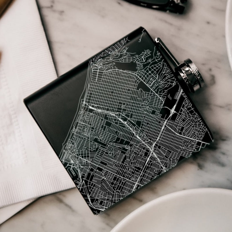 Santa Monica - California Map Hip Flask in Matte Black