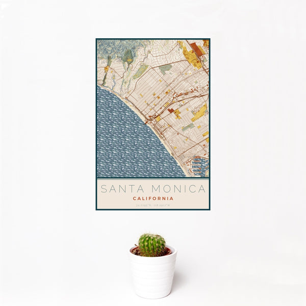 Santa Monica - California Map Print in Woodblock