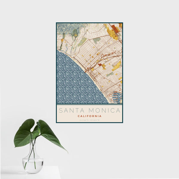 Santa Monica - California Map Print in Woodblock