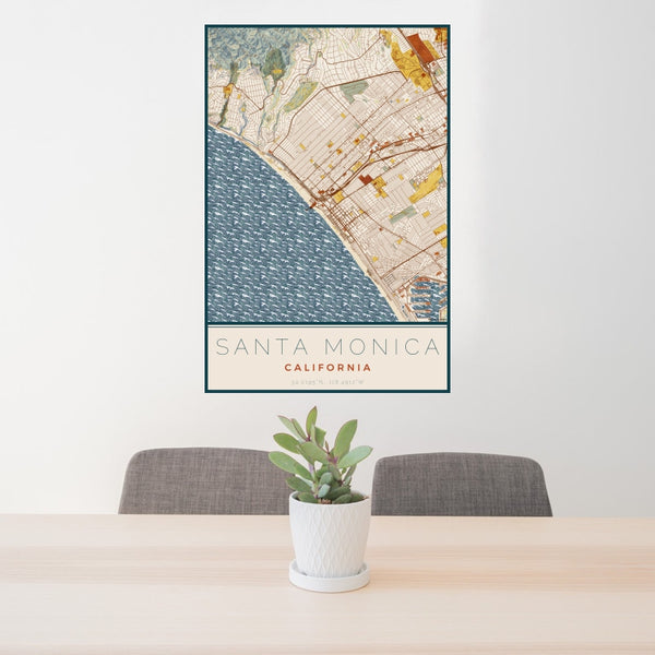 Santa Monica - California Map Print in Woodblock