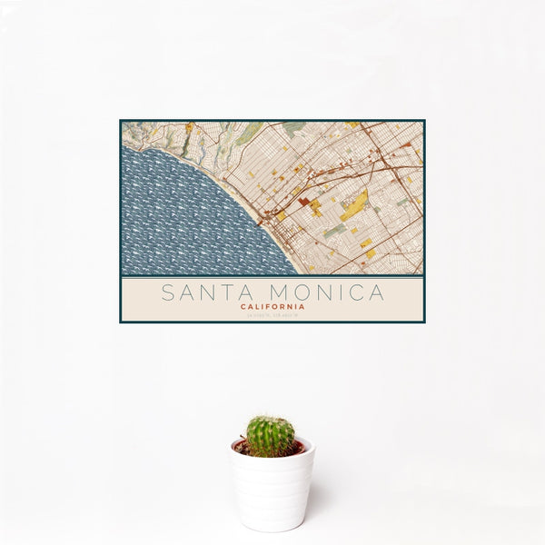 Santa Monica - California Map Print in Woodblock