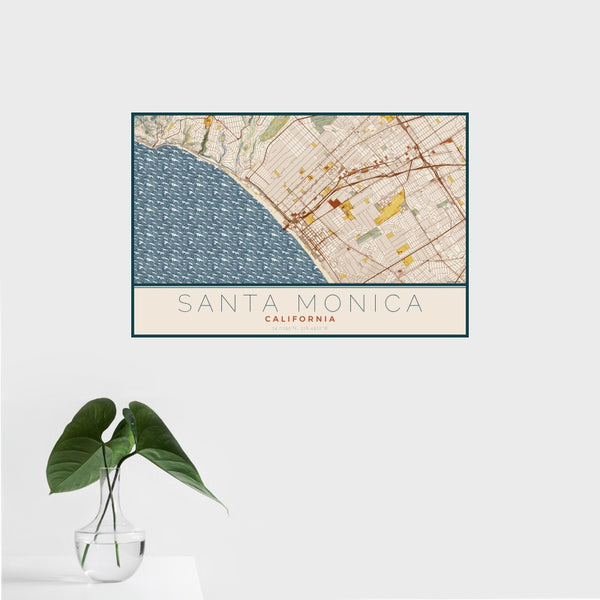 Santa Monica - California Map Print in Woodblock