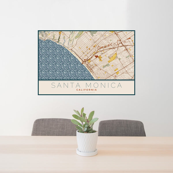 Santa Monica - California Map Print in Woodblock