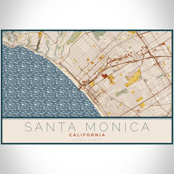 Santa Monica - California Map Print in Woodblock