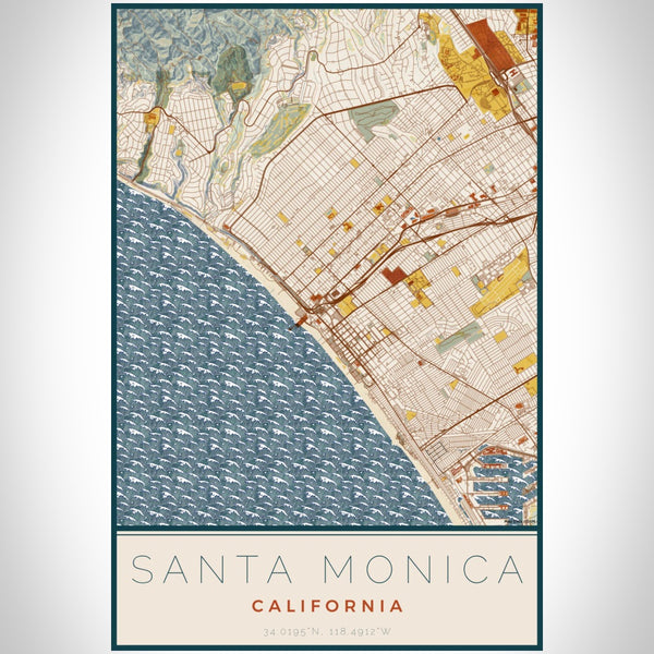 Santa Monica - California Map Print in Woodblock