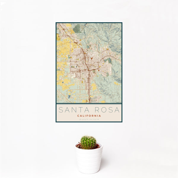Santa Rosa - California Map Print in Woodblock