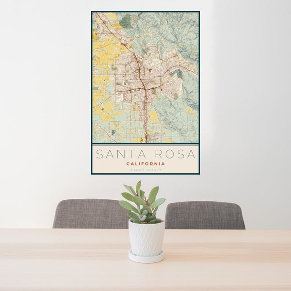 Santa Rosa - California Map Print in Woodblock
