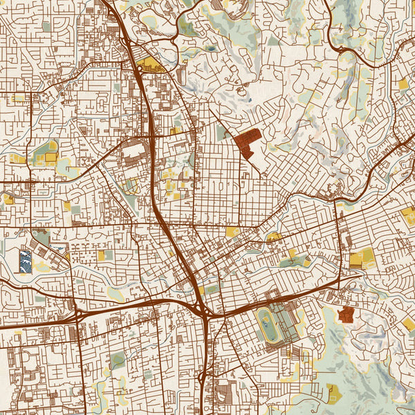 Santa Rosa - California Map Print in Woodblock
