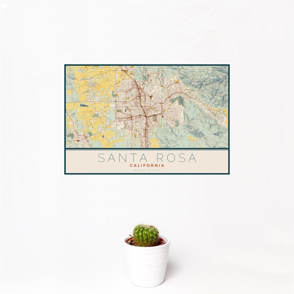 Santa Rosa - California Map Print in Woodblock