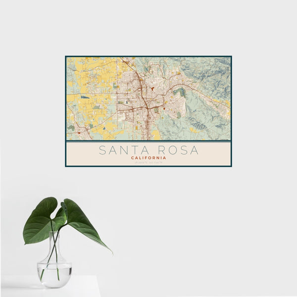 Santa Rosa - California Map Print in Woodblock