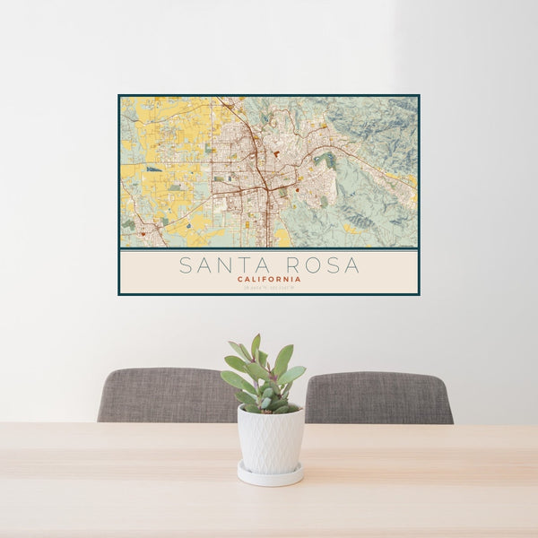 Santa Rosa - California Map Print in Woodblock
