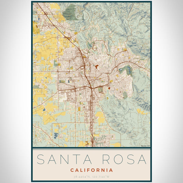 Santa Rosa - California Map Print in Woodblock