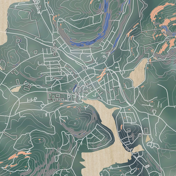 Saranac Lake New York Map Print in Afternoon Style Zoomed In Close Up Showing Details