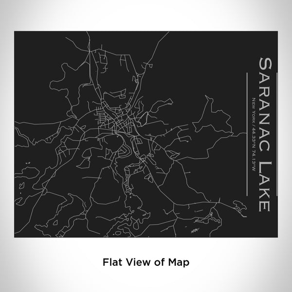 Rendered View of Saranac Lake New York Map Engraving on 20oz Stainless Steel Insulated Bottle with Bamboo Top in Black