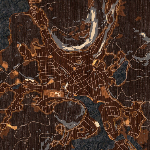 Saranac Lake New York Map Print in Ember Style Zoomed In Close Up Showing Details