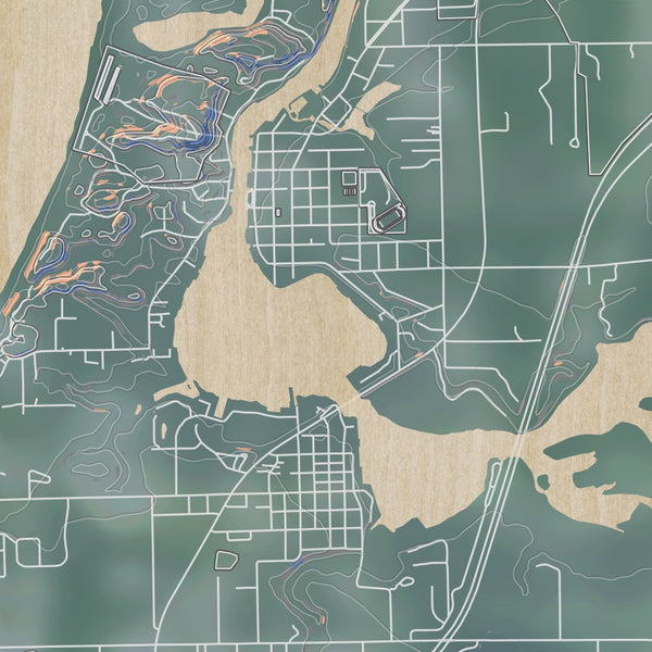 Saugatuck Michigan Map Print in Afternoon Style Zoomed In Close Up Showing Details