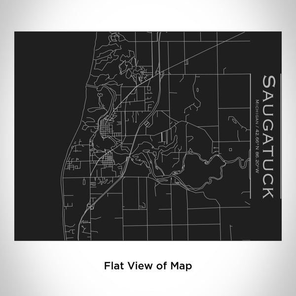 Rendered View of Saugatuck Michigan Map Engraving on 20oz Stainless Steel Insulated Bottle with Bamboo Top in Black