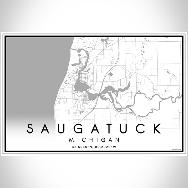 Saugatuck Michigan Map Print Landscape Orientation in Classic Style With Shaded Background