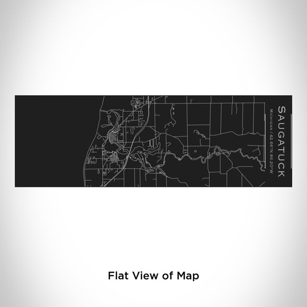 Rendered View of Saugatuck Michigan Map Engraving on 10oz Stainless Steel Insulated Cup with Sliding Lid in Black