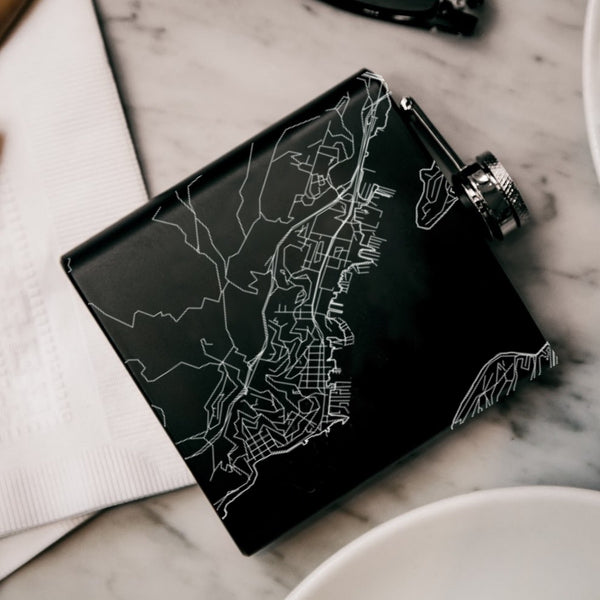 Sausalito - California Map Hip Flask in Matte Black