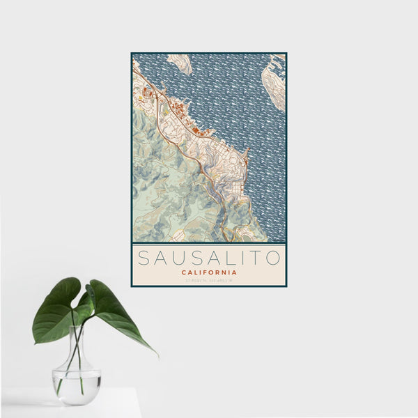Sausalito - California Map Print in Woodblock