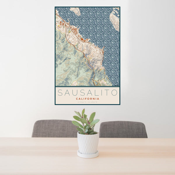 Sausalito - California Map Print in Woodblock