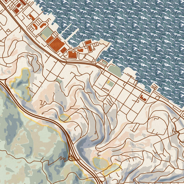 Sausalito - California Map Print in Woodblock