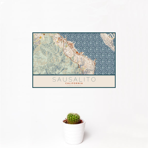 Sausalito - California Map Print in Woodblock