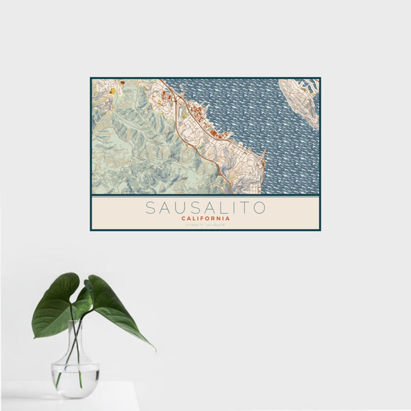 Sausalito - California Map Print in Woodblock