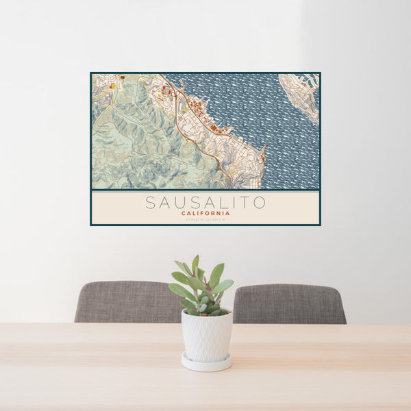 Sausalito - California Map Print in Woodblock
