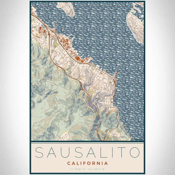 Sausalito - California Map Print in Woodblock