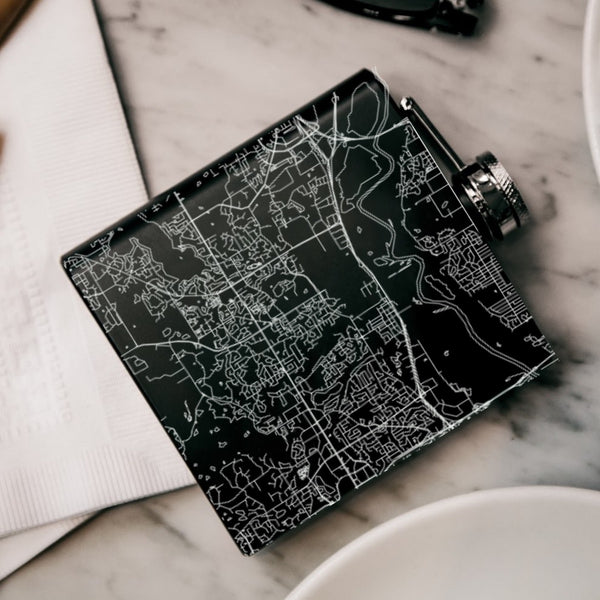 Savage Minnesota Custom Engraved City Map Inscription Coordinates on 6oz Stainless Steel Flask in Black
